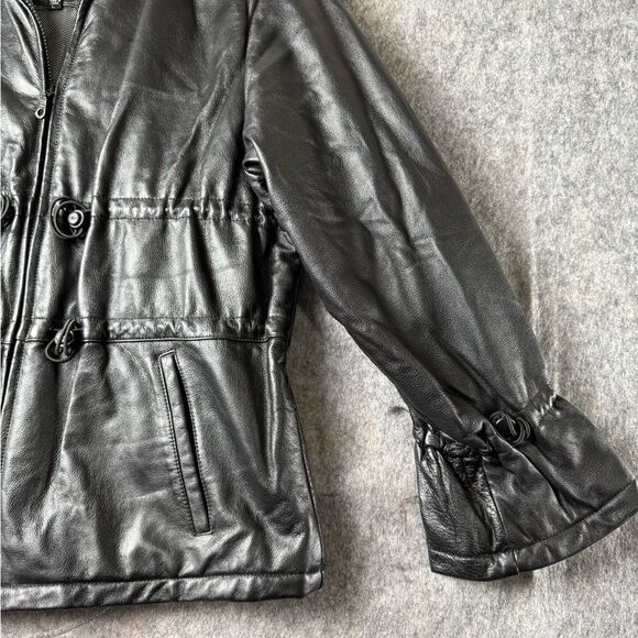 VINTAGE  Wilsons Women’s MAXIMA Black Leather Jacket Sz L Full Zip Mid Length - Picture 4 of 10